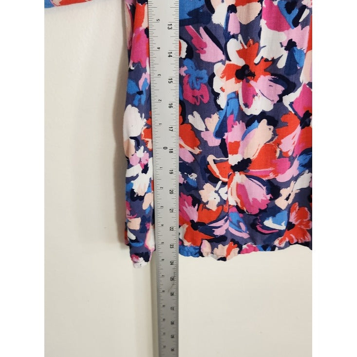 Sonoma Blue and Pink Floral Puffy Sleeve Blouse Size XL