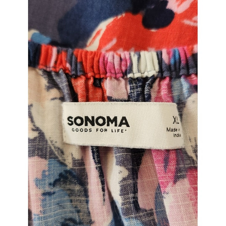 Sonoma Blue and Pink Floral Puffy Sleeve Blouse Size XL