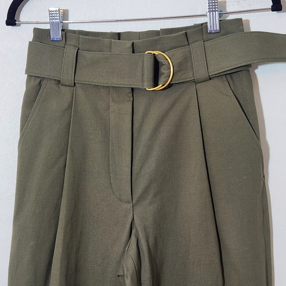 A.L.C Olive Green Pleated Tapered Leg Ankle Pants with Belt Size 0