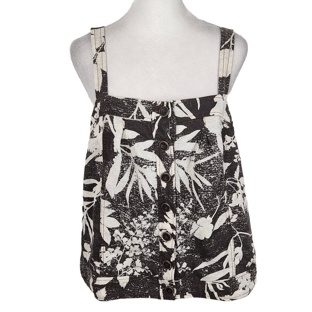 HD in Paris Black White Tropical Floral Linen Top Size 4 Anthropologie Linen Top