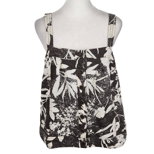 HD in Paris Black White Tropical Floral Linen Top Size 4 Anthropologie Linen Top