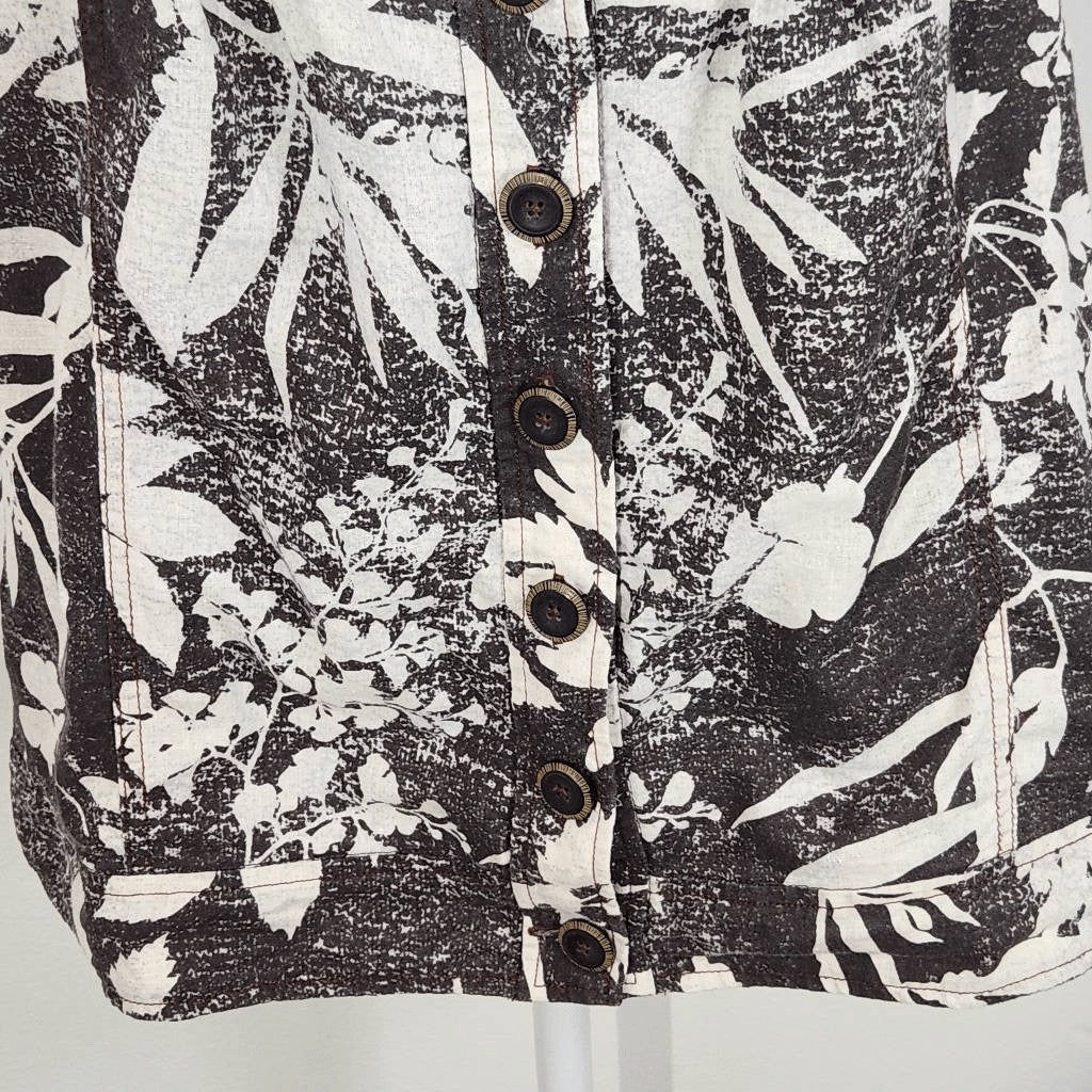 HD in Paris Black White Tropical Floral Linen Top Size 4 Anthropologie Linen Top