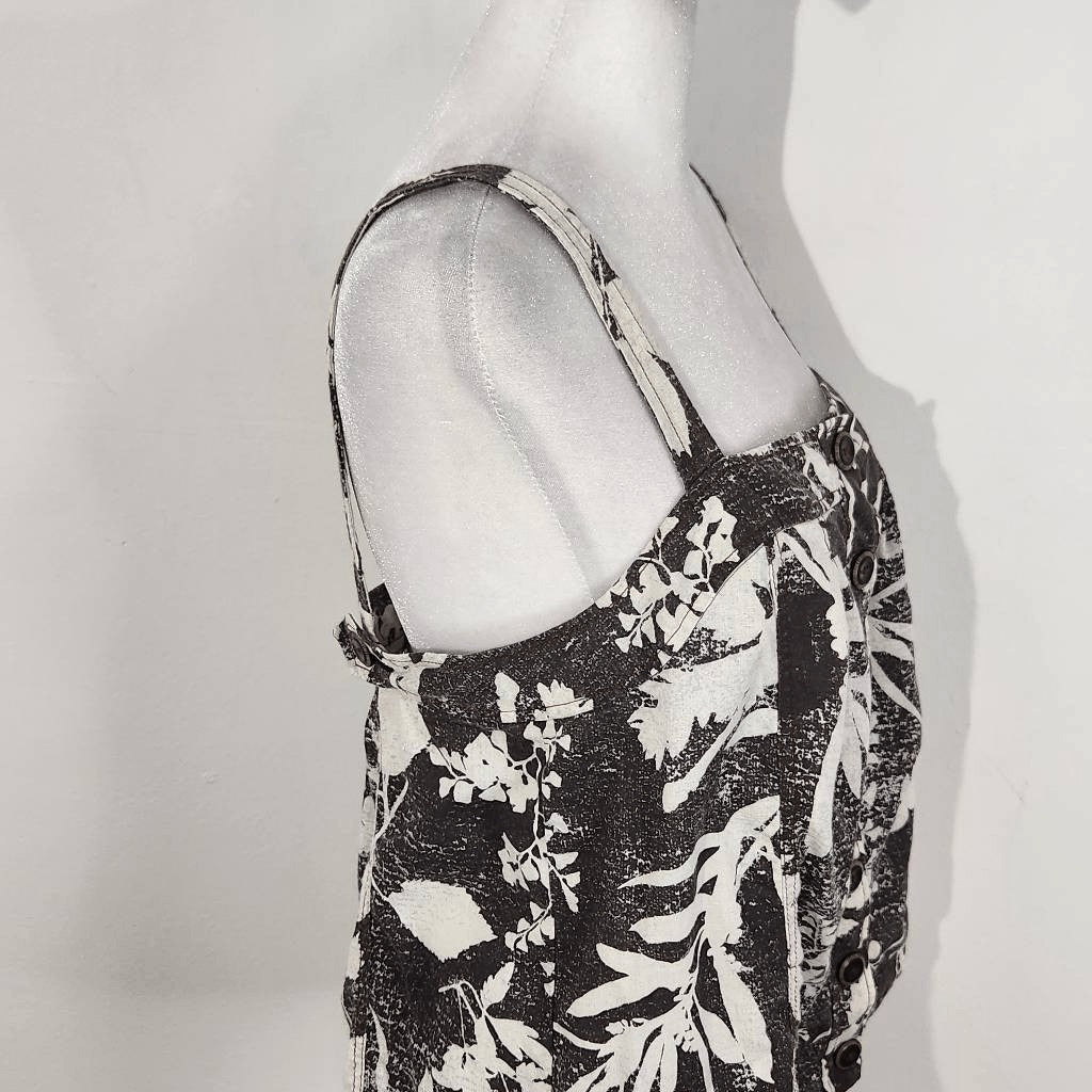 HD in Paris Black White Tropical Floral Linen Top Size 4 Anthropologie Linen Top
