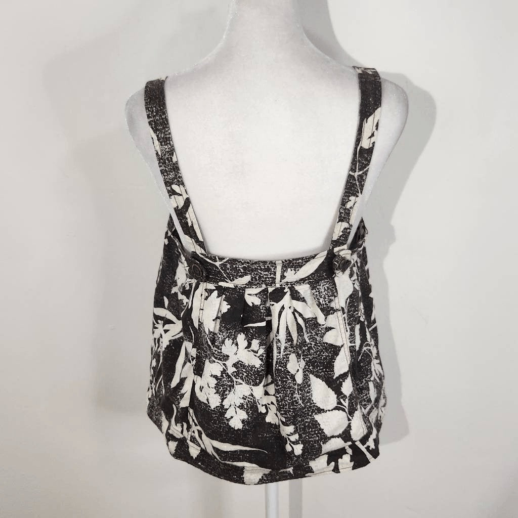HD in Paris Black White Tropical Floral Linen Top Size 4 Anthropologie Linen Top
