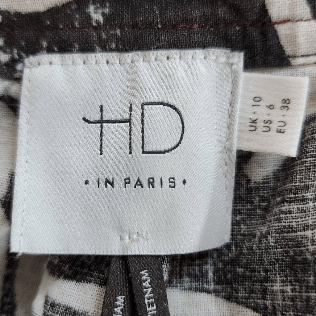 HD in Paris Black White Tropical Floral Linen Top Size 4 Anthropologie Linen Top