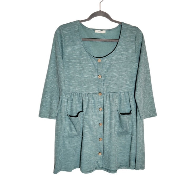 Entro Green Oversized Babydoll Tunic Top 3/4 Sleeves Size Medium
