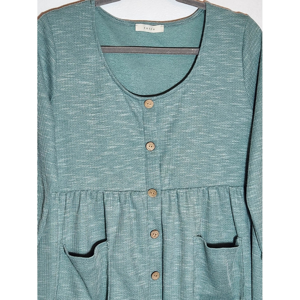 Entro Green Oversized Babydoll Tunic Top 3/4 Sleeves Size Medium