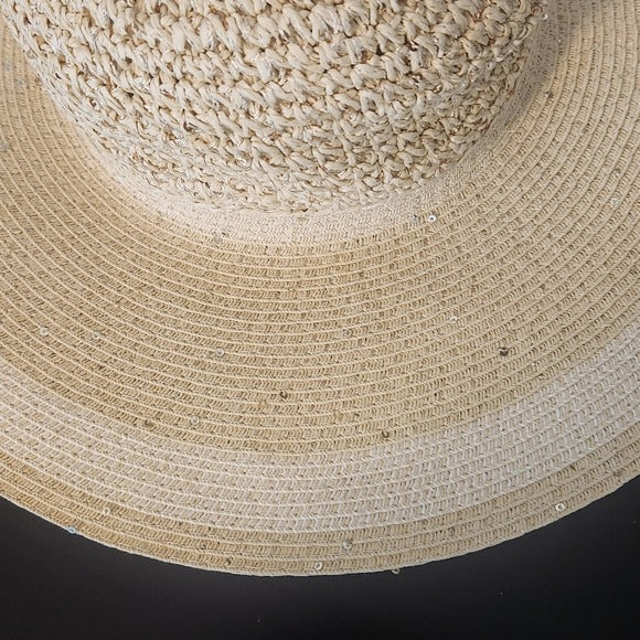 Collection Eighteen Natural Woven Straw Sunhat with Sparkly Sequins One Size