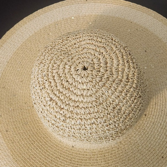Collection Eighteen Natural Woven Straw Sunhat with Sparkly Sequins One Size
