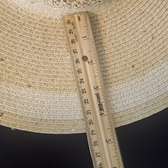 Collection Eighteen Natural Woven Straw Sunhat with Sparkly Sequins One Size