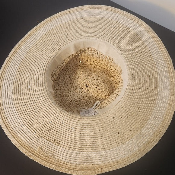 Collection Eighteen Natural Woven Straw Sunhat with Sparkly Sequins One Size