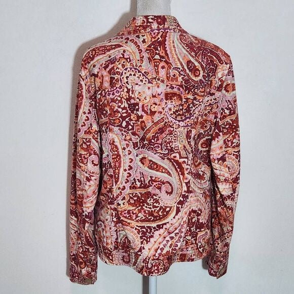 Coldwater Creek Colorful Paisley Print Cotton Jacket Size 14 Colorful Jacket