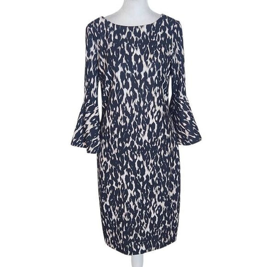 Calvin Klein Black and Cream Leopard Print Sheath Dress Size 6 Wedding Guest Dress