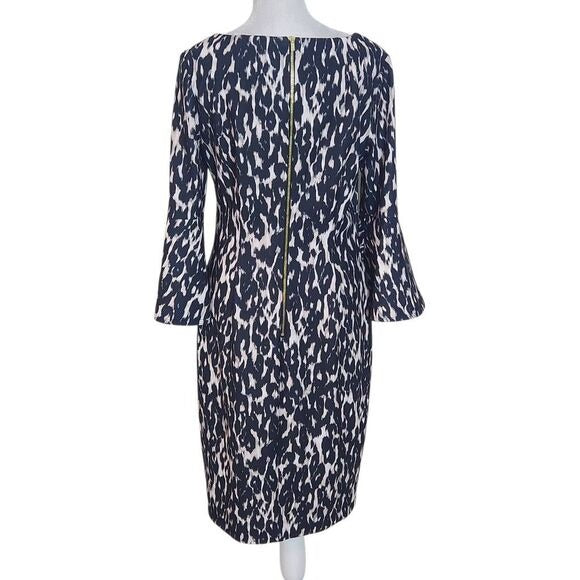 Calvin Klein Black and Cream Leopard Print Sheath Dress Size 6 Wedding Guest Dress