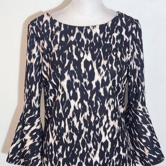 Calvin Klein Black and Cream Leopard Print Sheath Dress Size 6 Wedding Guest Dress