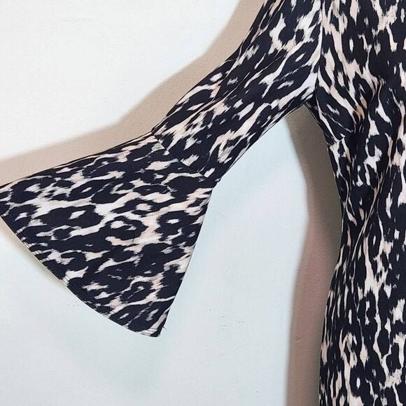 Calvin Klein Black and Cream Leopard Print Sheath Dress Size 6 Wedding Guest Dress