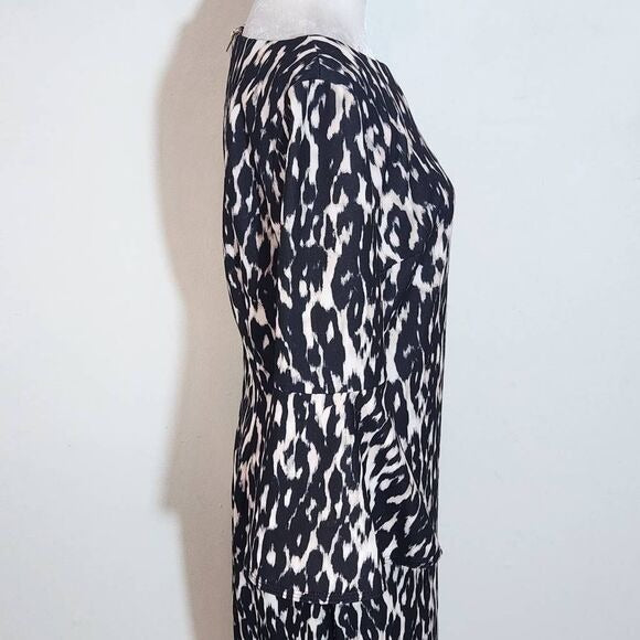 Calvin Klein Black and Cream Leopard Print Sheath Dress Size 6 Wedding Guest Dress