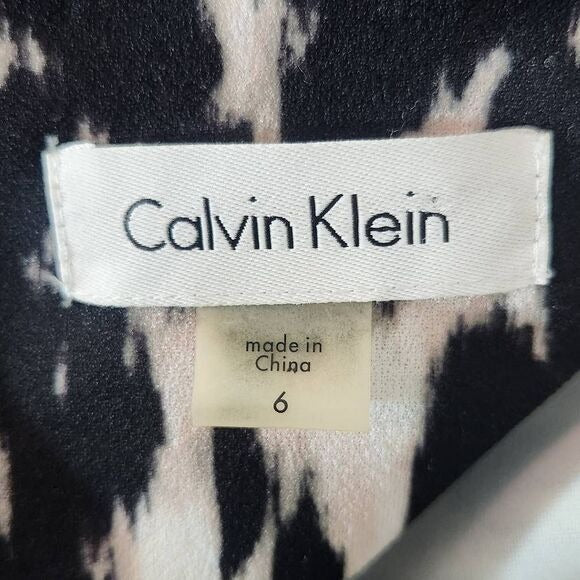 Calvin Klein Black and Cream Leopard Print Sheath Dress Size 6 Wedding Guest Dress