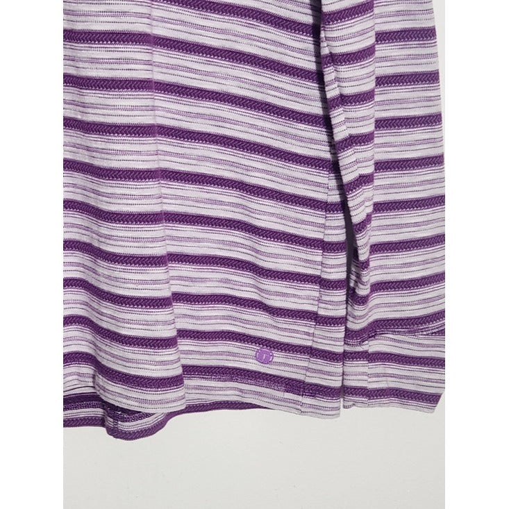 T by Talbots Purple and White Striped Textured Knit Tee Size Large