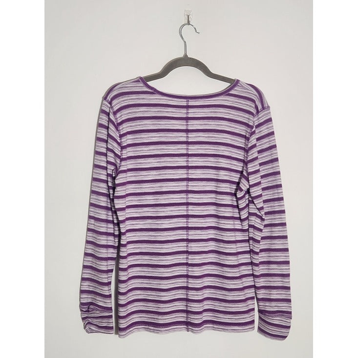 T by Talbots Purple and White Striped Textured Knit Tee Size Large