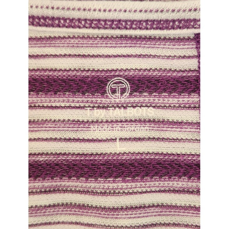 T by Talbots Purple and White Striped Textured Knit Tee Size Large