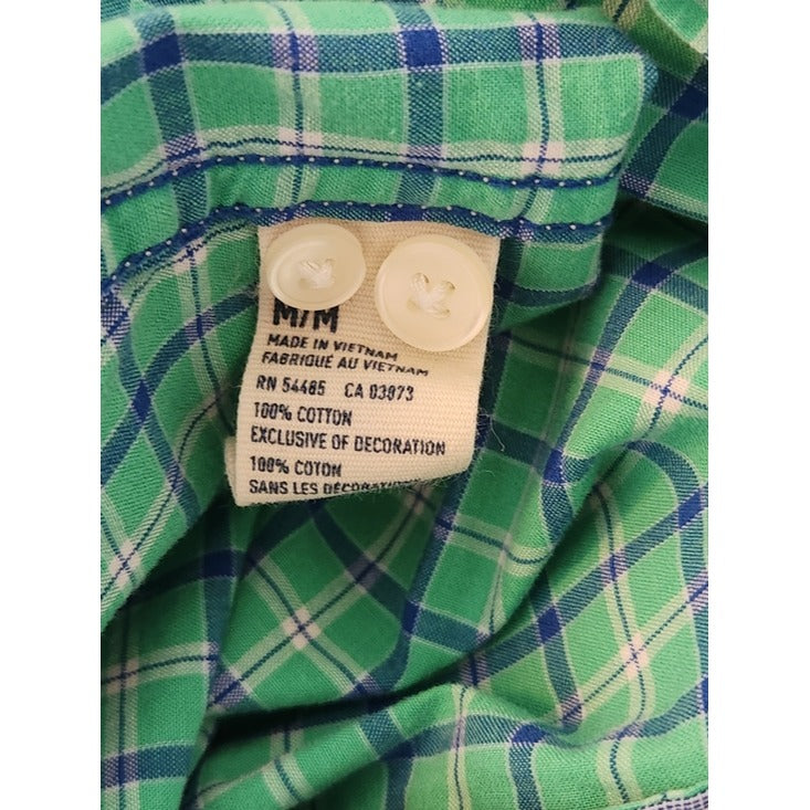 American Eagle Green and Blue Plaid Button Down Shirt Size Medium