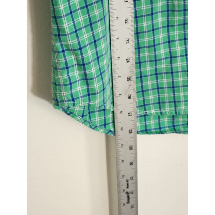 American Eagle Green and Blue Plaid Button Down Shirt Size Medium