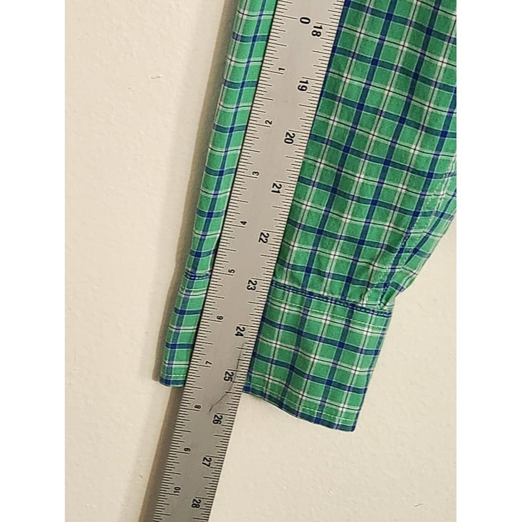 American Eagle Green and Blue Plaid Button Down Shirt Size Medium