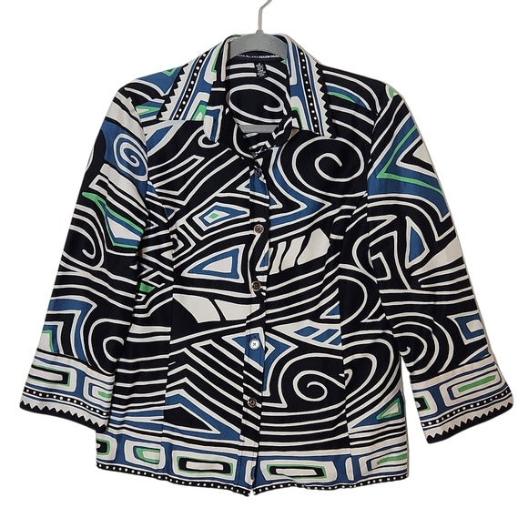 Linda Allard Ellen Tracy Abstract Print Button-Up Women's Shacket Size 10
