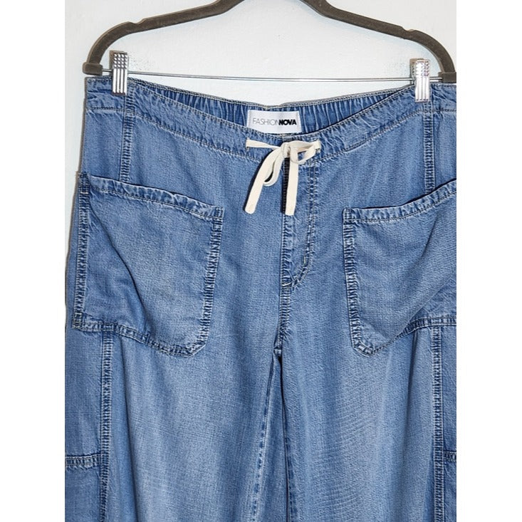 Fashion Nova Light Wash Chambray Wide Leg Pants Size Large