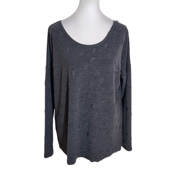 Hiatus Charcoal Gray Distressed Knit Twist Back Top Size XS