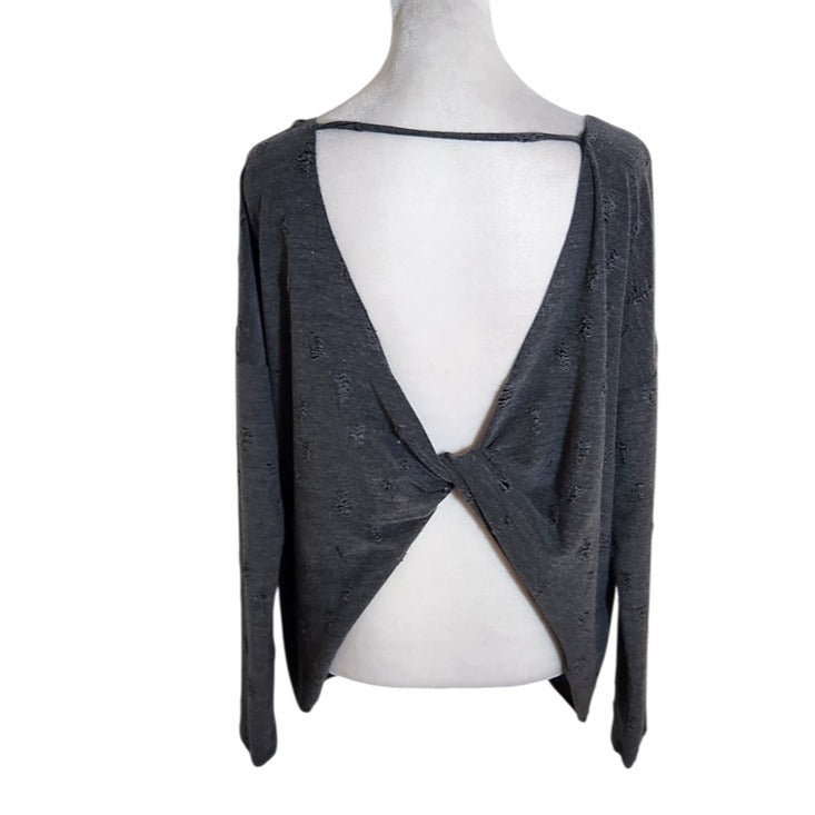 Hiatus Charcoal Gray Distressed Knit Twist Back Top Size XS