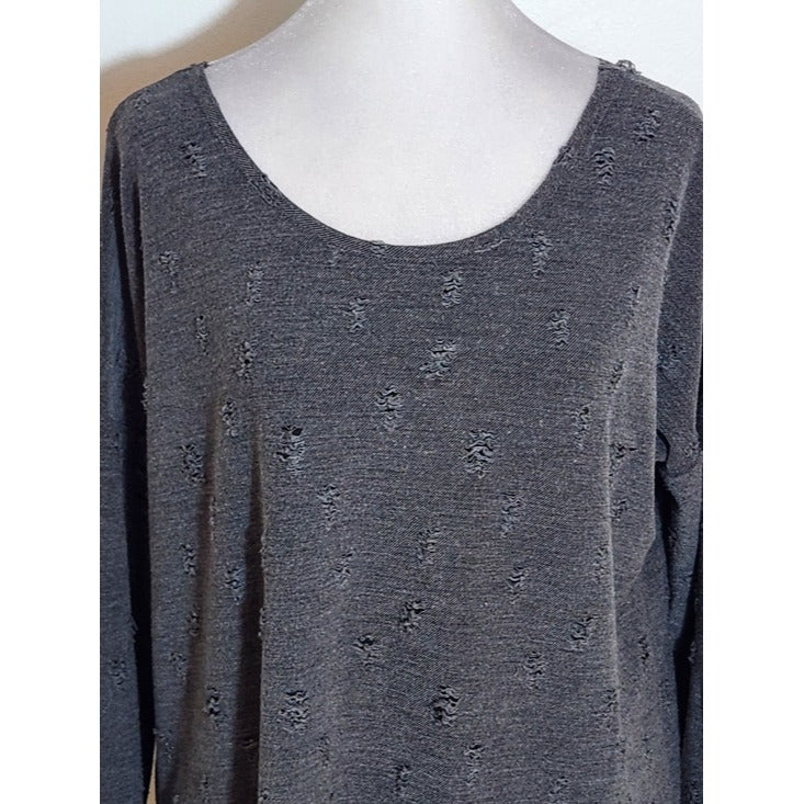 Hiatus Charcoal Gray Distressed Knit Twist Back Top Size XS
