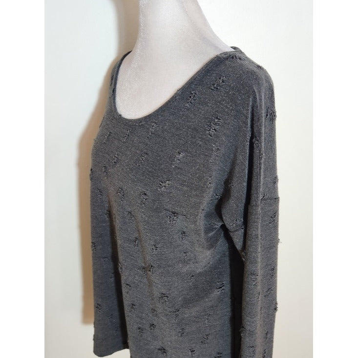 Hiatus Charcoal Gray Distressed Knit Twist Back Top Size XS