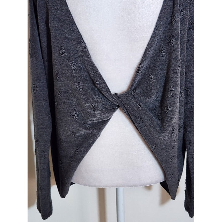 Hiatus Charcoal Gray Distressed Knit Twist Back Top Size XS
