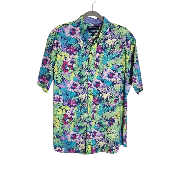 Crown & Ivy Pink and Blue Hawaiian Floral Button Down Shirt NWT Size Large