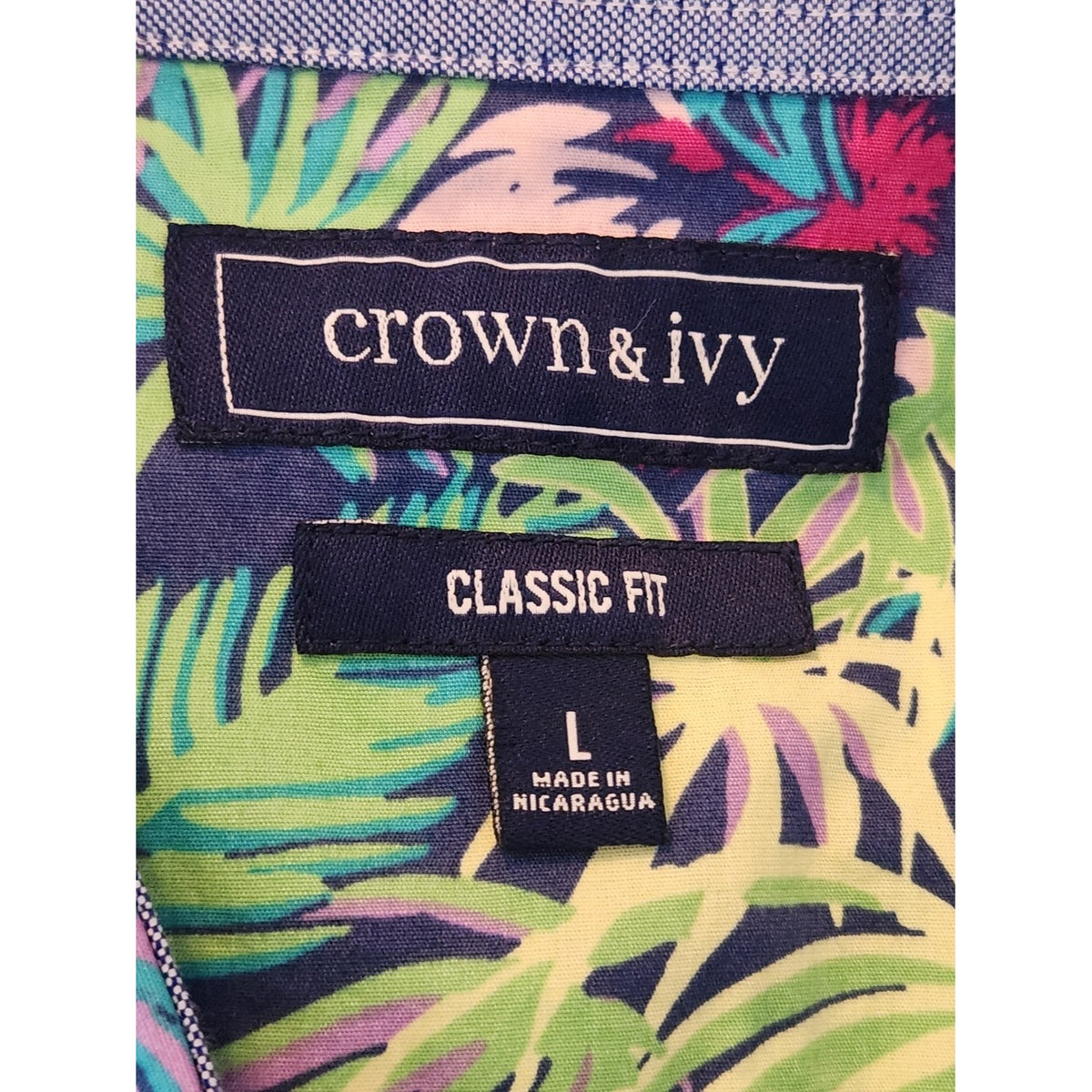 Crown & Ivy Pink and Blue Hawaiian Floral Button Down Shirt NWT Size Large
