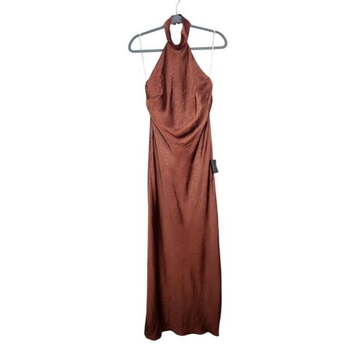 Lulus Brown Satin Halter Maxi Dress Size Medium NWT Wedding Guest Dress