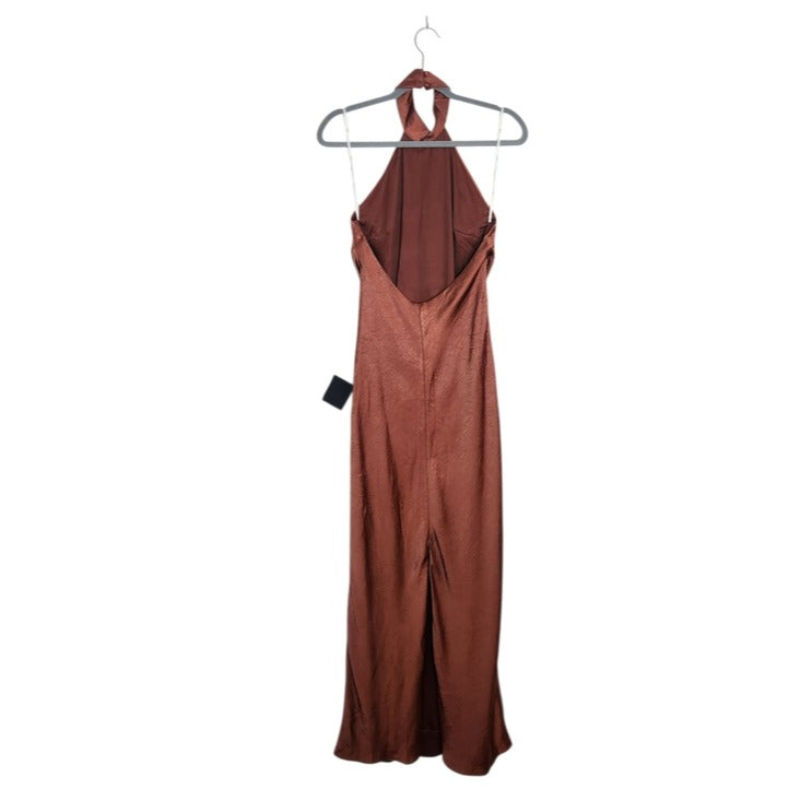 Lulus Brown Satin Halter Maxi Dress Size Medium NWT Wedding Guest Dress