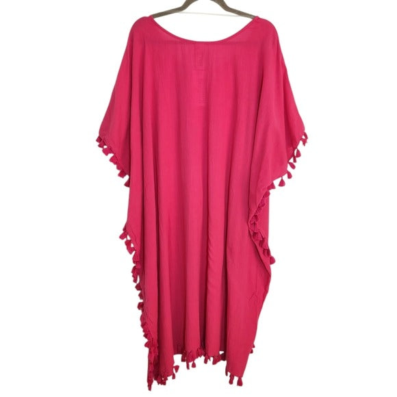 Swimsuits For All Hot Pink Tassel Fringe Cover-Up Size 18 NWOT