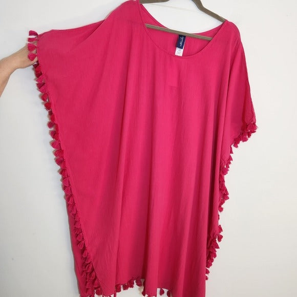 Swimsuits For All Hot Pink Tassel Fringe Cover-Up Size 18 NWOT