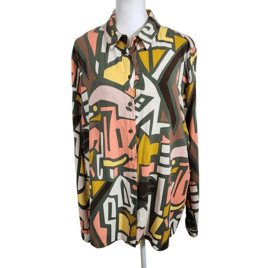 Big Dart Multi-Color Abstract Geometric Print Blouse Size 2X Colorful Retro Top