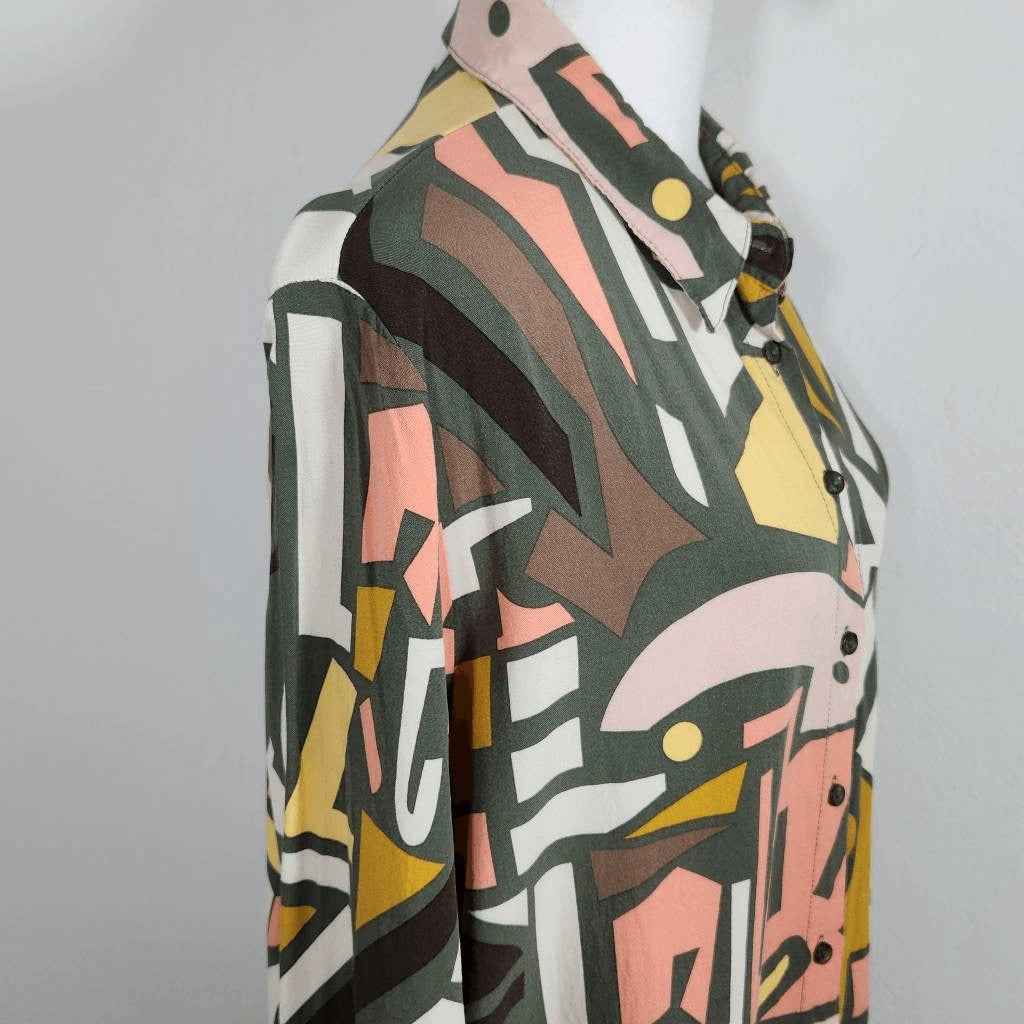 Big Dart Multi-Color Abstract Geometric Print Blouse Size 2X Colorful Retro Top
