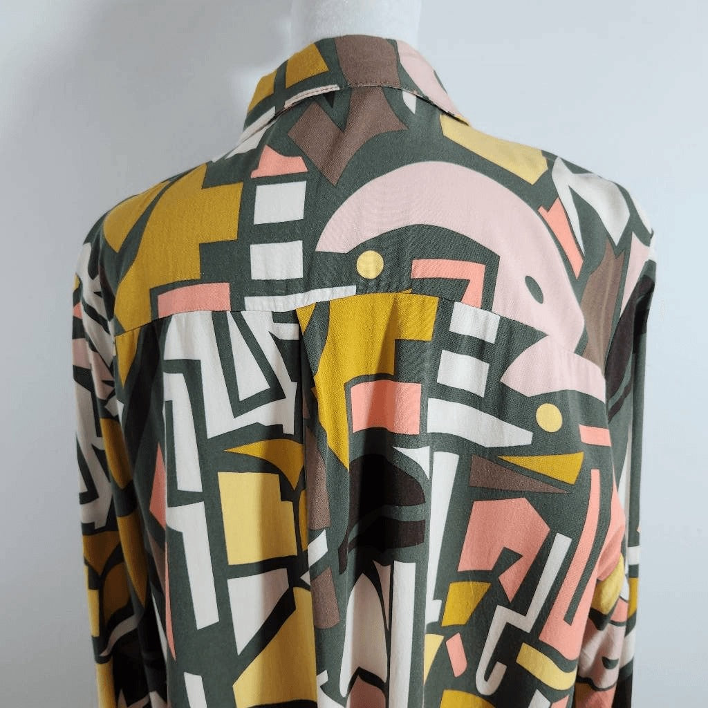 Big Dart Multi-Color Abstract Geometric Print Blouse Size 2X Colorful Retro Top