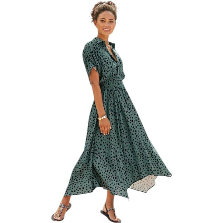 Lascana Green and Black Dot Print Midi Shirt Dress Size 12