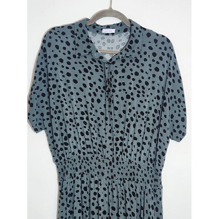 Lascana Green and Black Dot Print Midi Shirt Dress Size 12