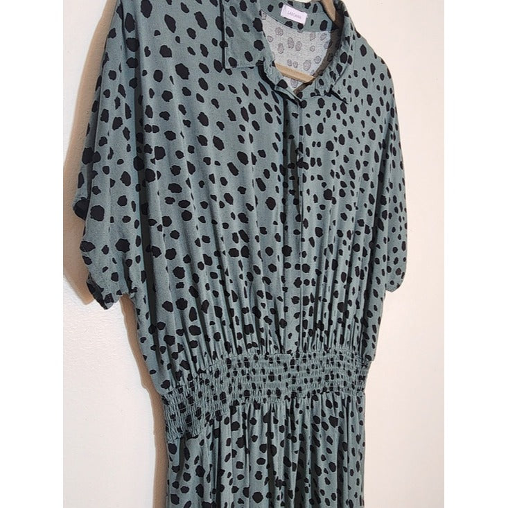 Lascana Green and Black Dot Print Midi Shirt Dress Size 12