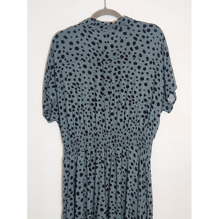 Lascana Green and Black Dot Print Midi Shirt Dress Size 12