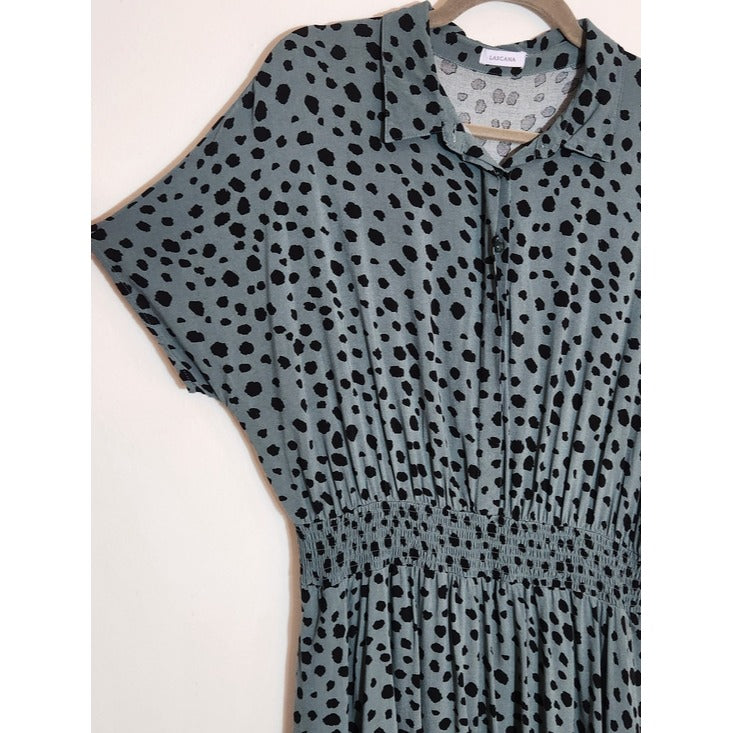 Lascana Green and Black Dot Print Midi Shirt Dress Size 12