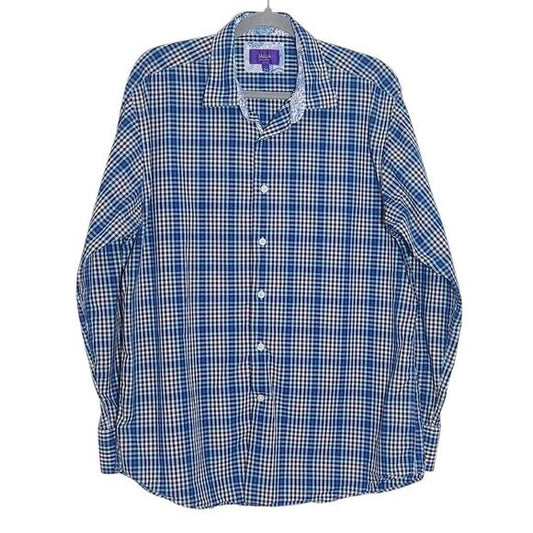 Tallia Blue Plaid Button Down Dress Shirt Size Large 16.5